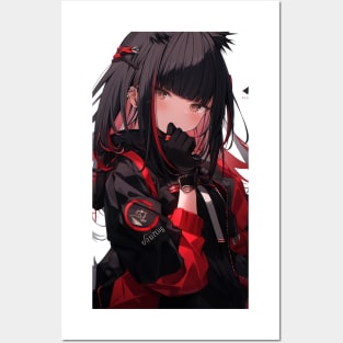 Aesthetic Anime Girl Red White Black | Quality Aesthetic Anime Design | Chibi Manga Anime Art Posters and Art